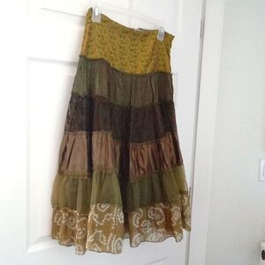 Costa Blanca Women's Bohemian Multicolor Green Tiered Skirt Small